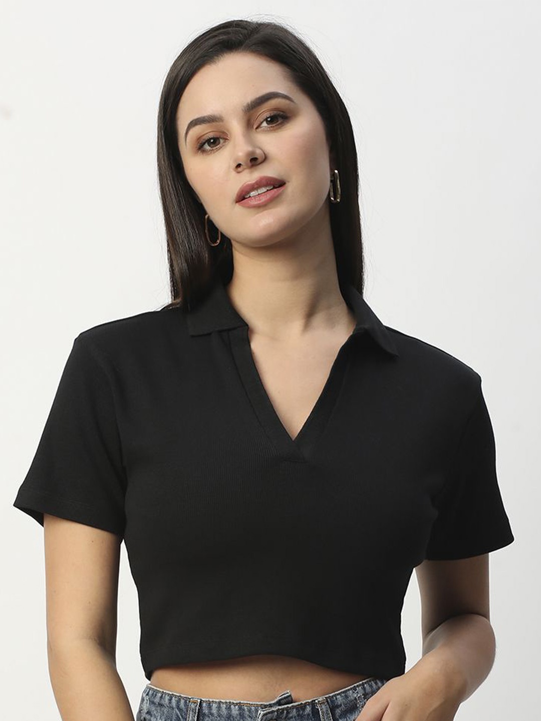 

R&B Cotton Crop Top, Black