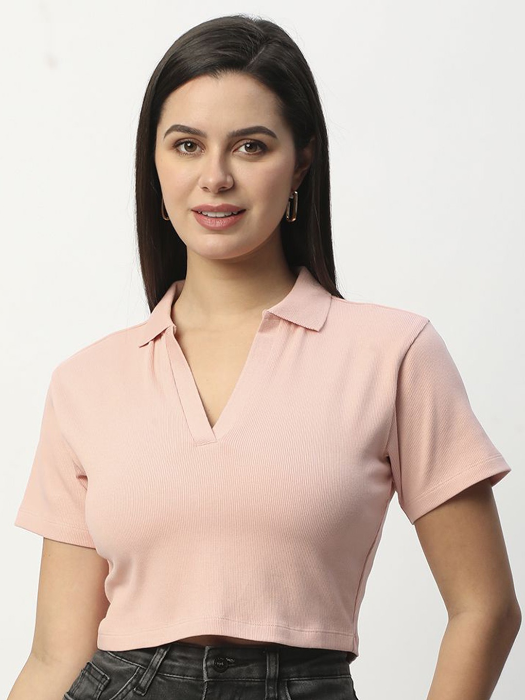 

R&B Tie-Up Neck Cotton Top, Pink