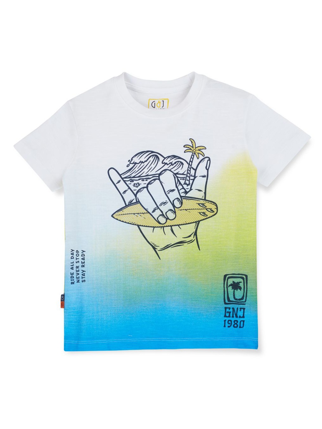 

Gini and Jony Boys Printed Round Neck Applique T-shirt, White