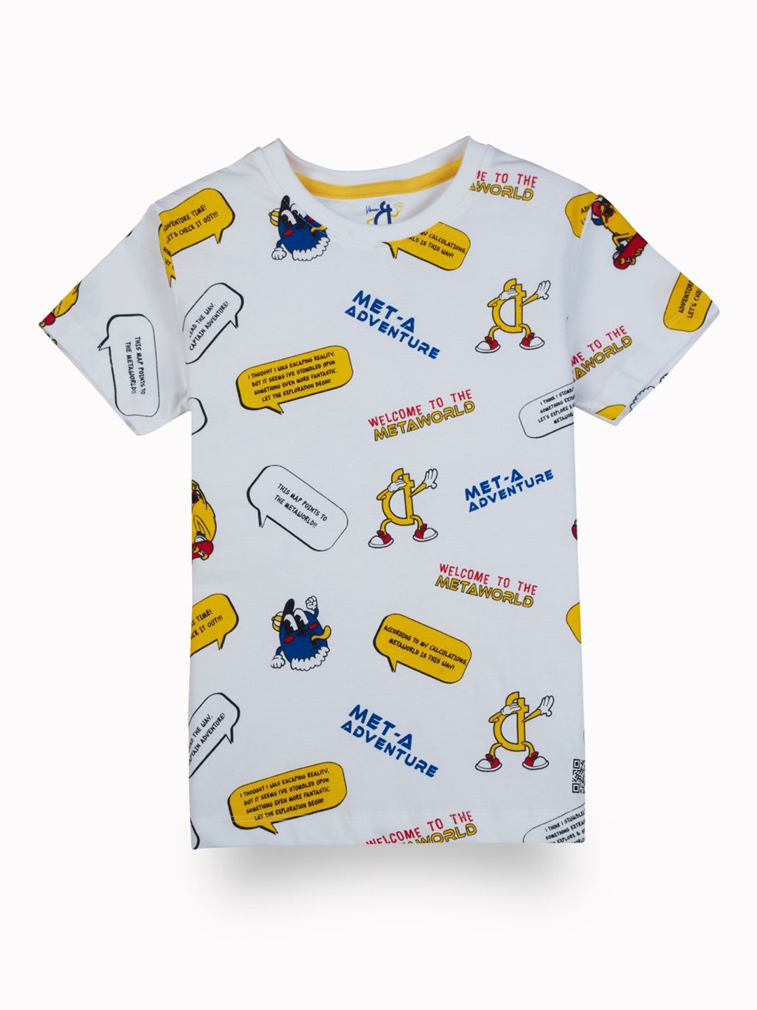 

Gini and Jony Boys Conversational Printed Round Neck Applique T-shirt, White