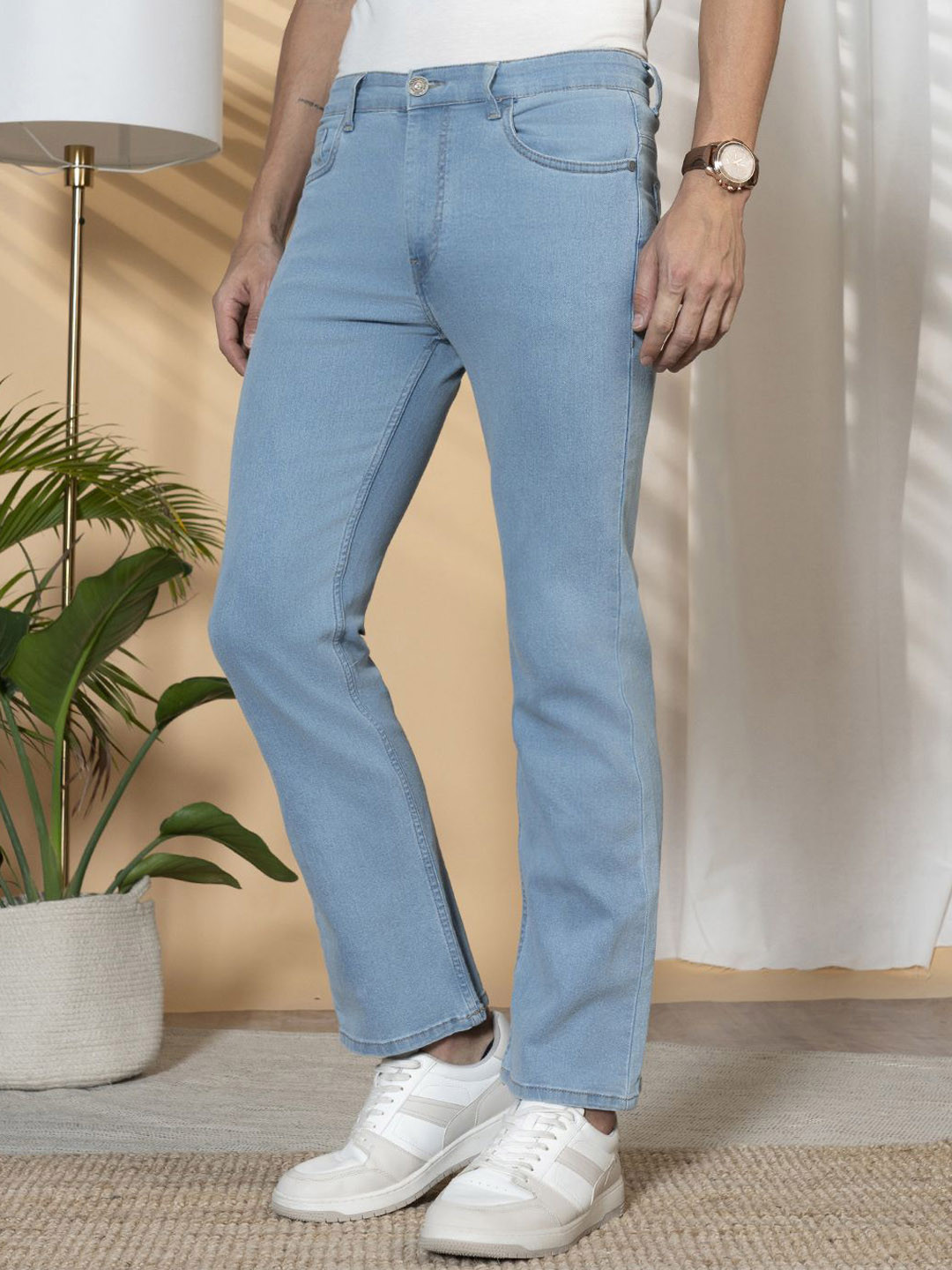 

Dennis Lingo Men Bootcut Cropped Stretchable Jeans, Blue