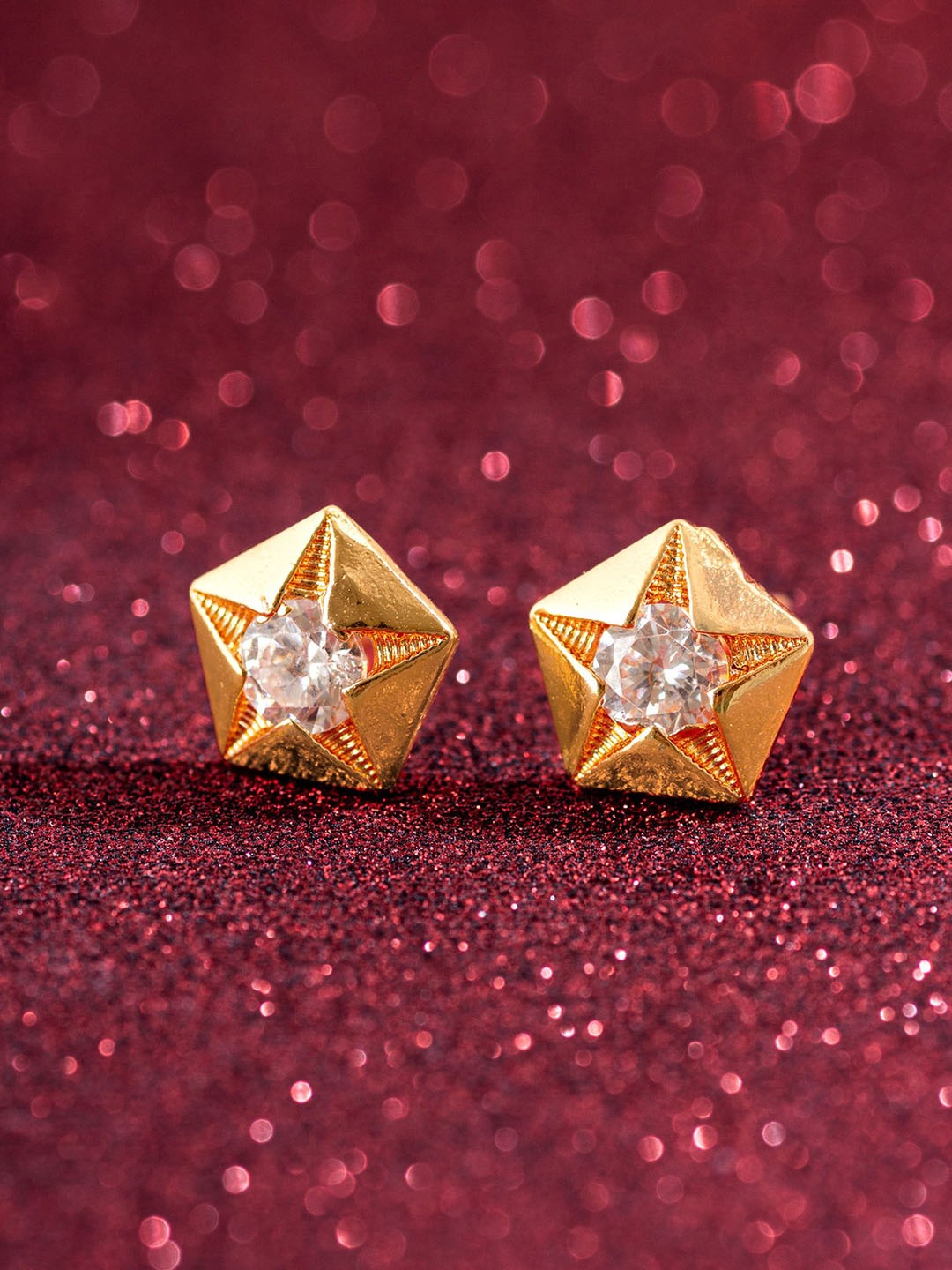 

aadita Gold-Plated Stone-Studded Contemporary Studs Earrings