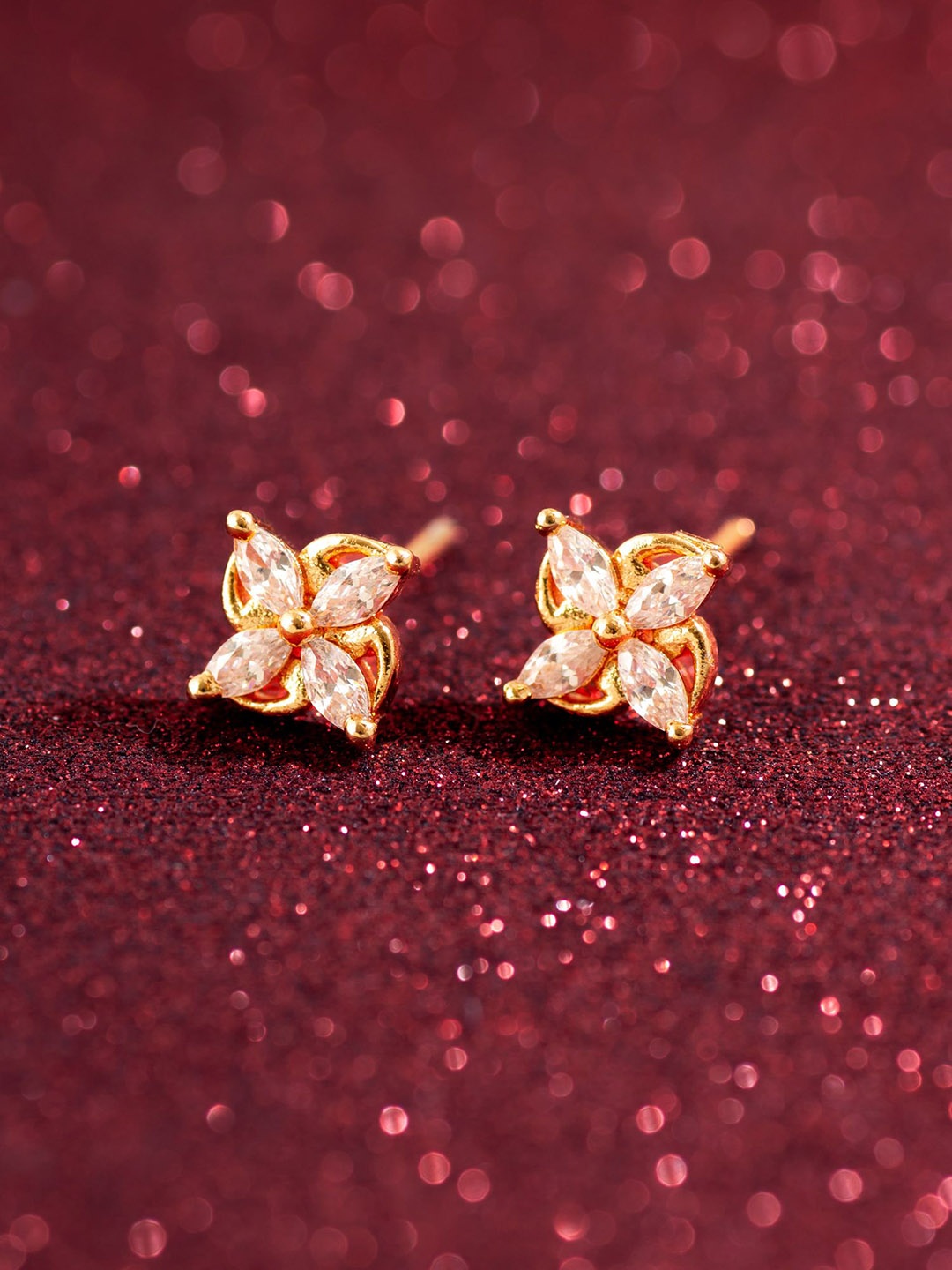 

aadita Gold-Plated Stone-Studded Contemporary Studs Earrings