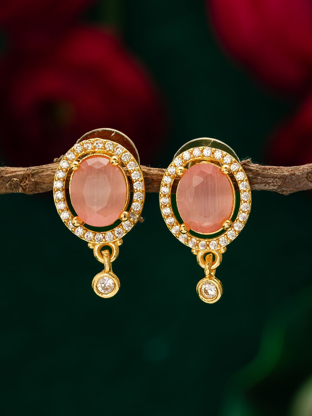 

aadita Gold-Plated Stone-Studded Contemporary Drop Earrings