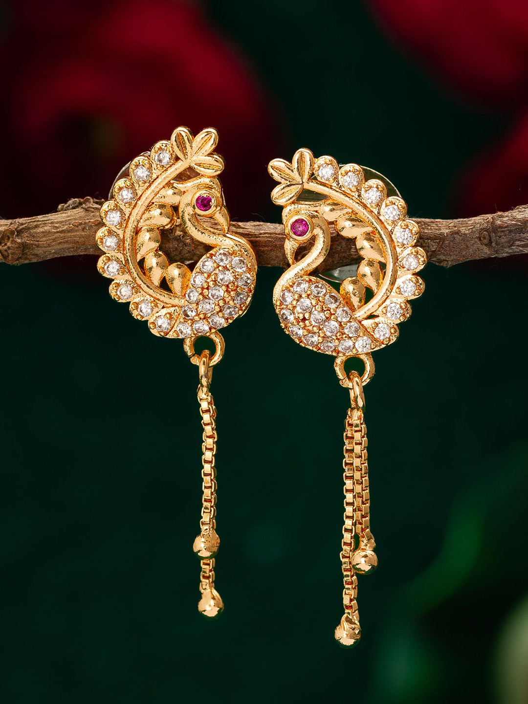 

aadita Gold-Plated Stone-Studded Contemporary Drop Earrings