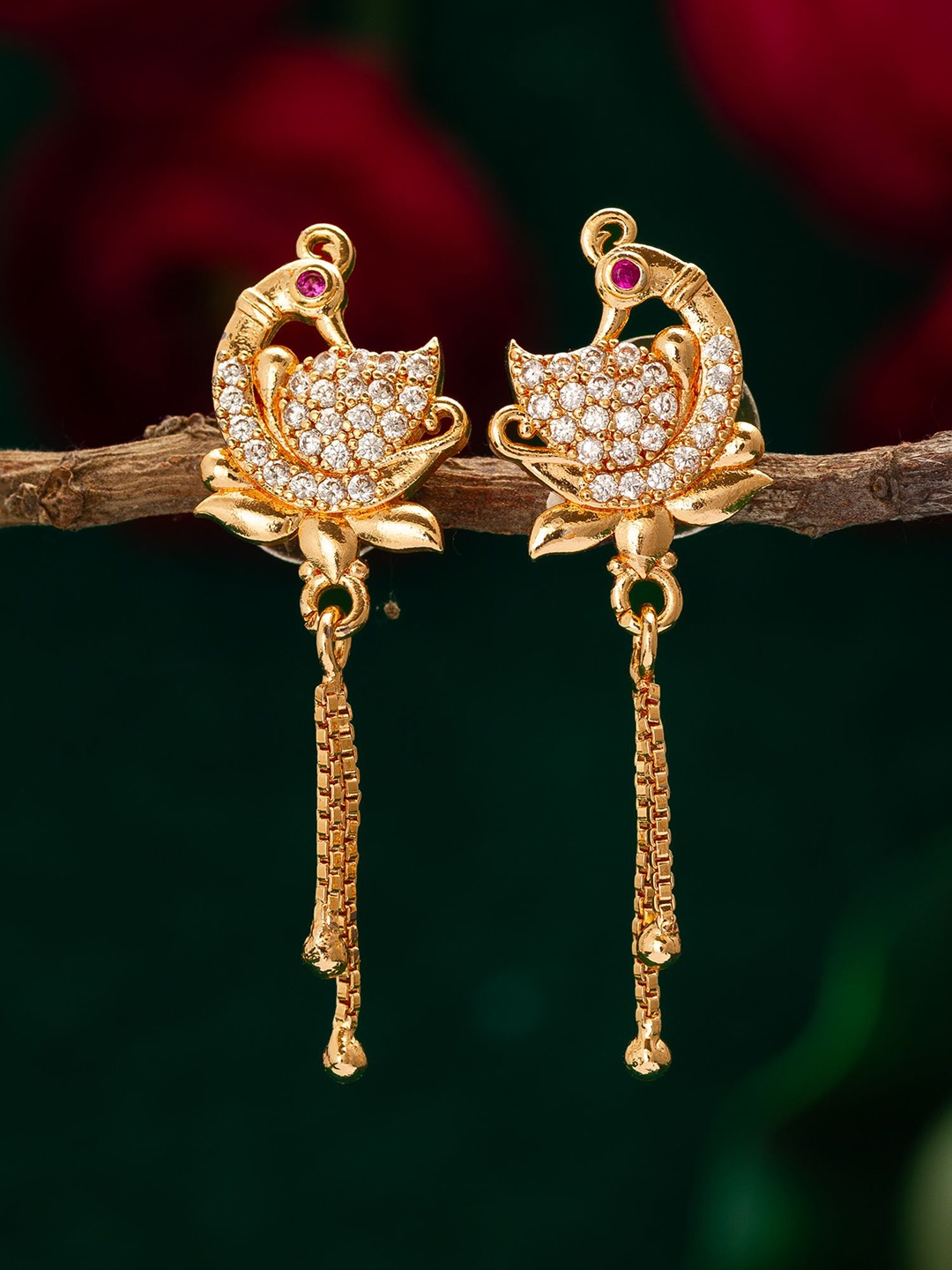 

aadita Gold-Plated Stone-Studded Contemporary Drop Earrings