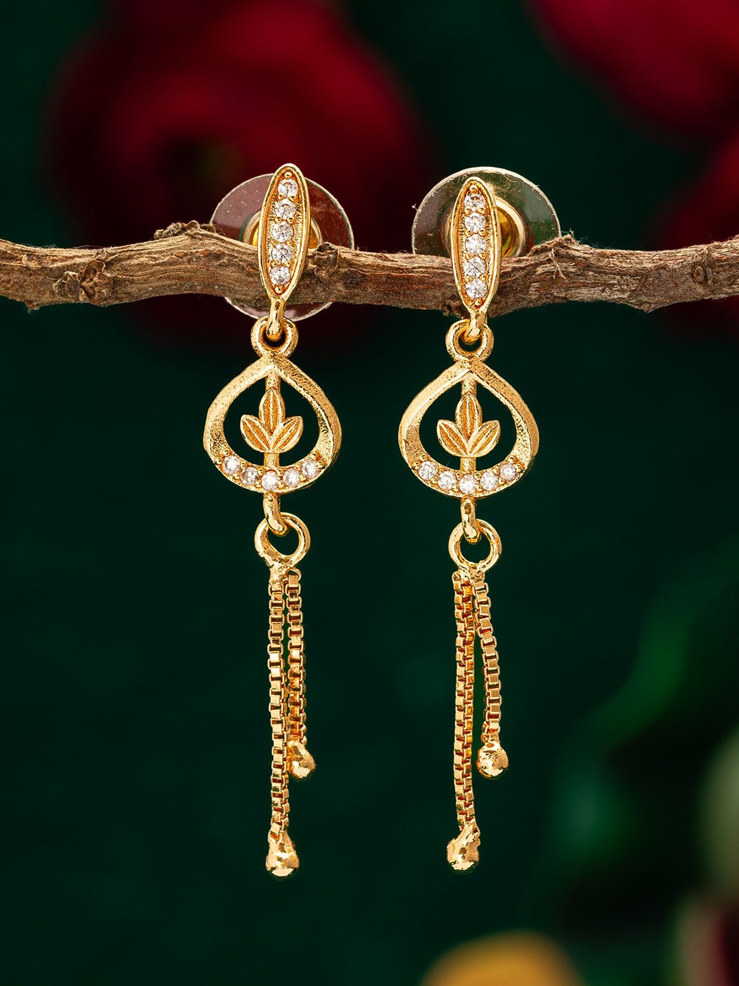 

aadita Gold-Plated Stone-Studded Contemporary Drop Earrings