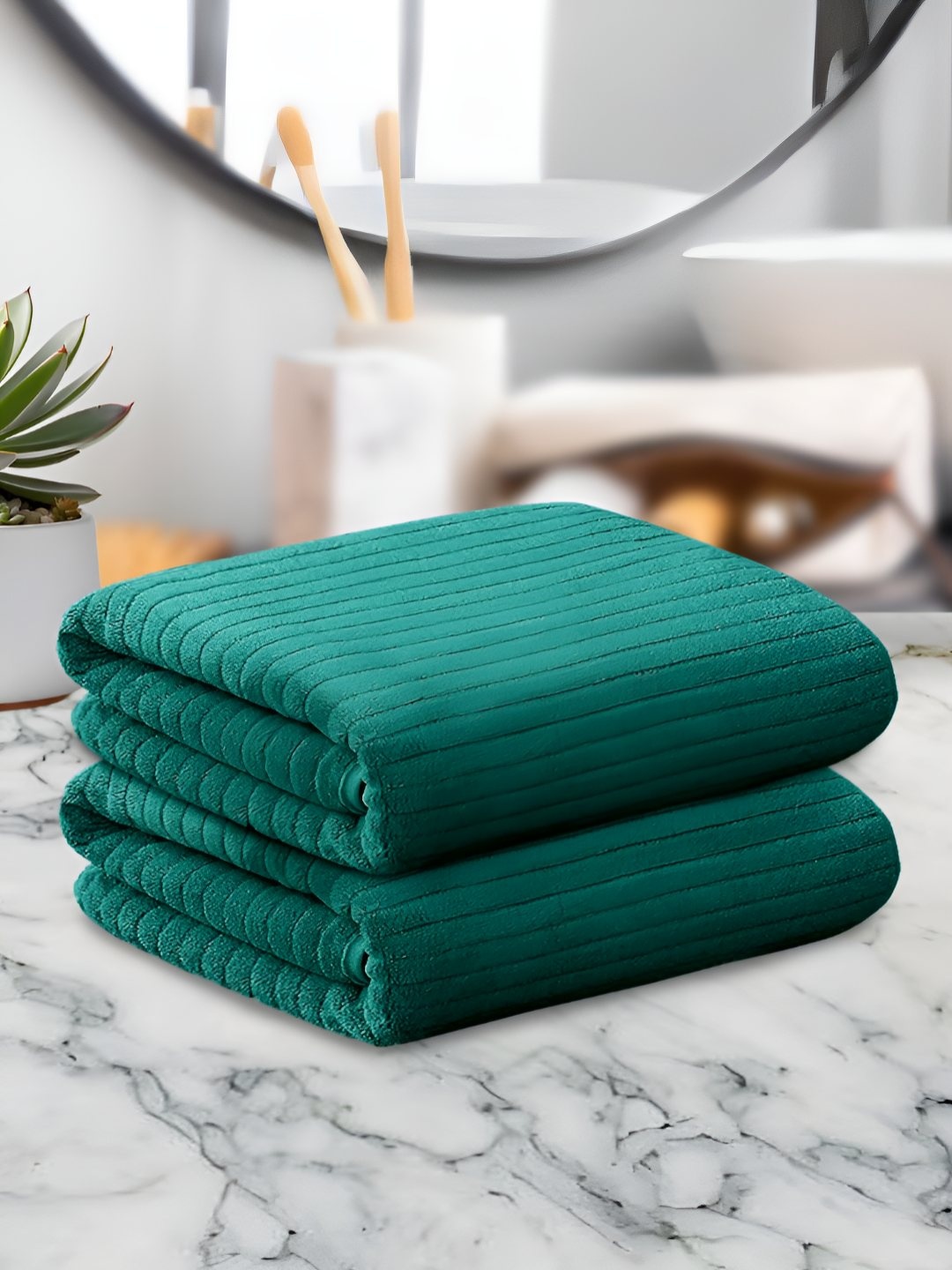 

Story@home Green 2 Pieces Striped 400 GSM Microfiber Hand Towels