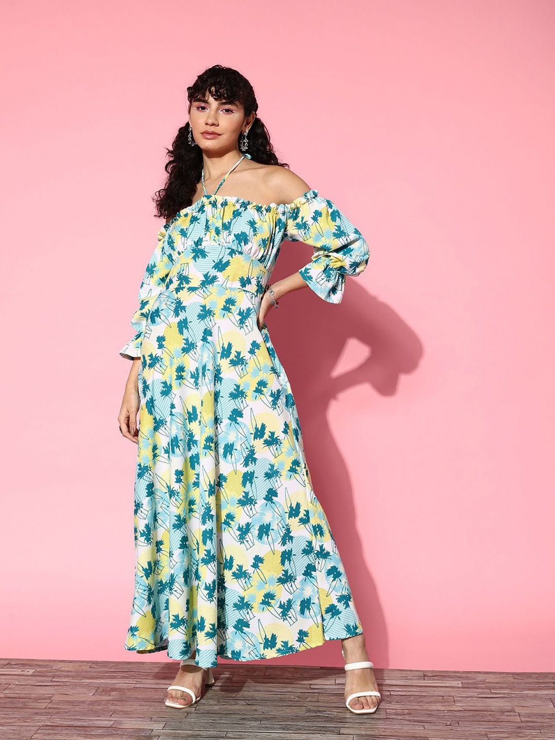 

KALINI Women Floral Print Off-Shoulder A-Line Maxi Dress, Multi