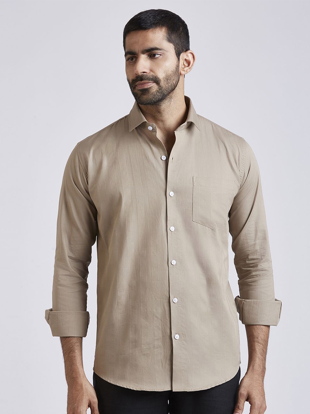 

JOHN WATSON Men Solid Slim Fit Opaque Semiformal Shirt, Khaki