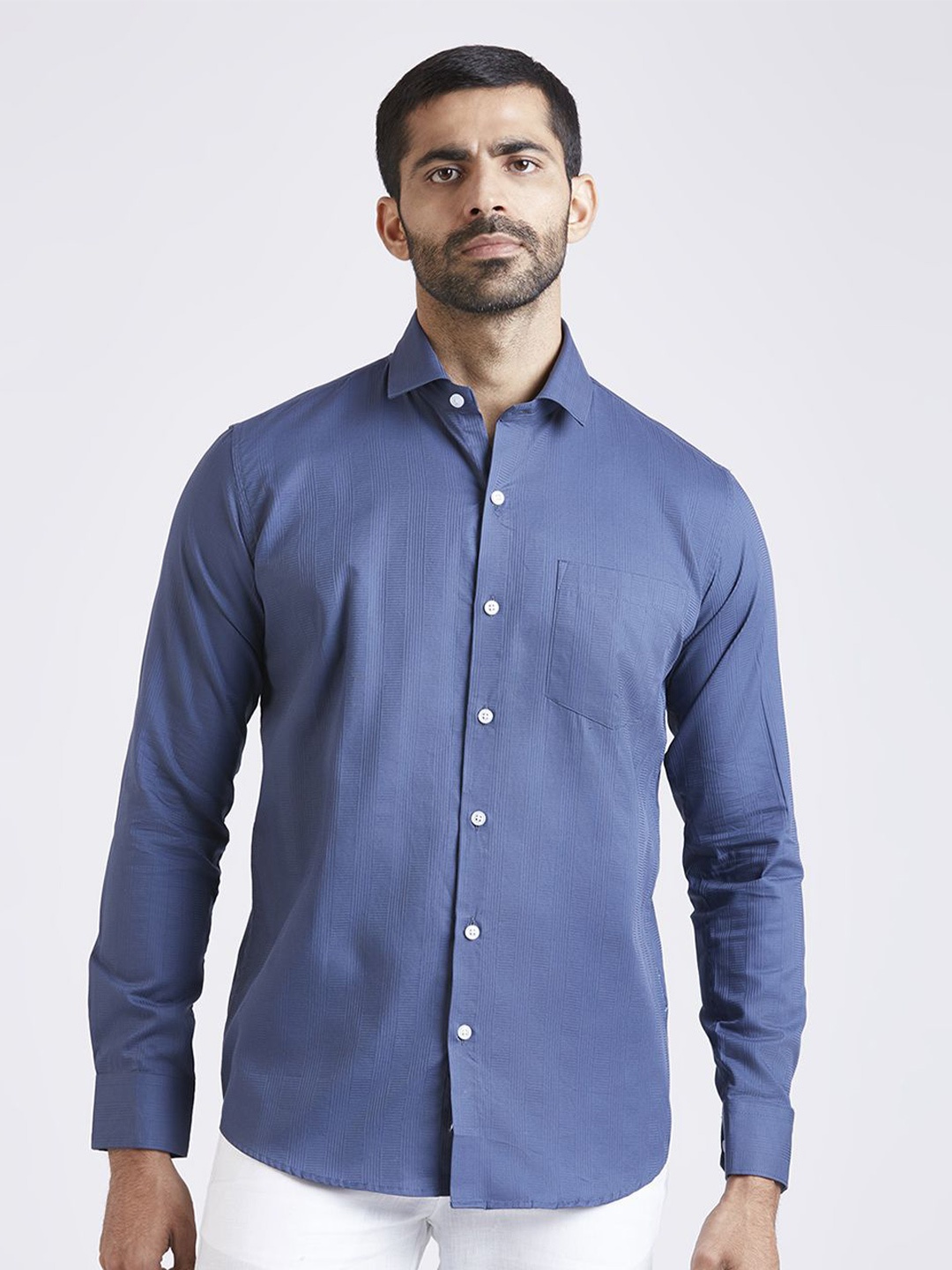 

JOHN WATSON Men Slim Fit Opaque Casual Shirt, Blue