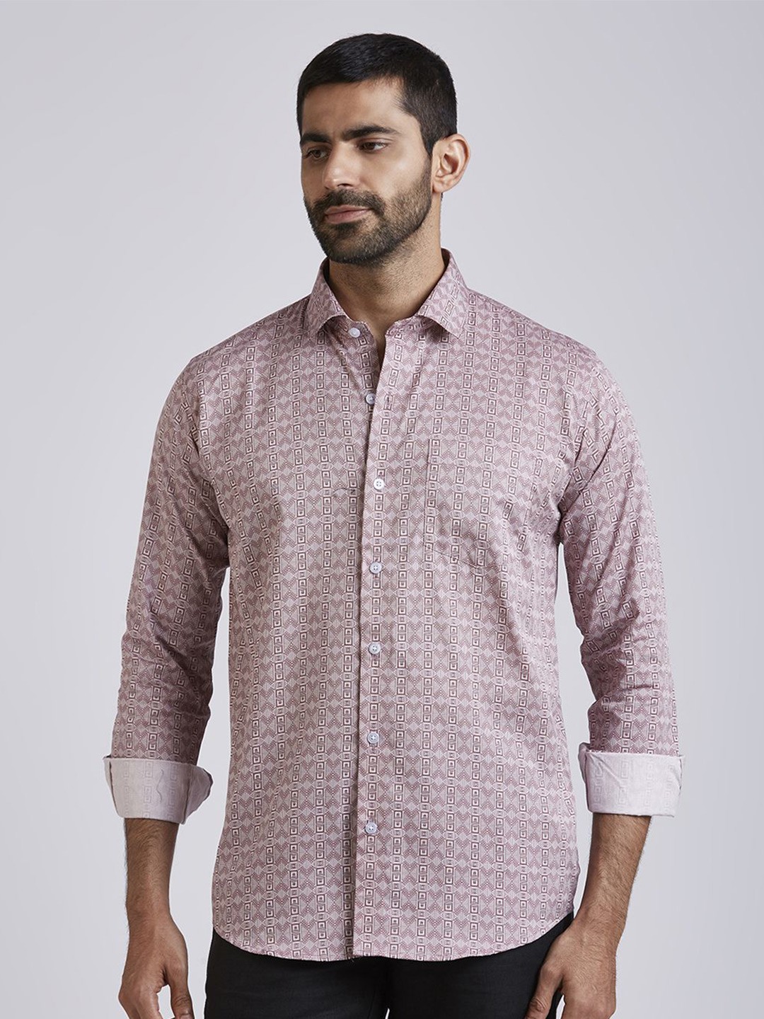 

JOHN WATSON Men Slim Fit Opaque Printed Casual Shirt, Pink