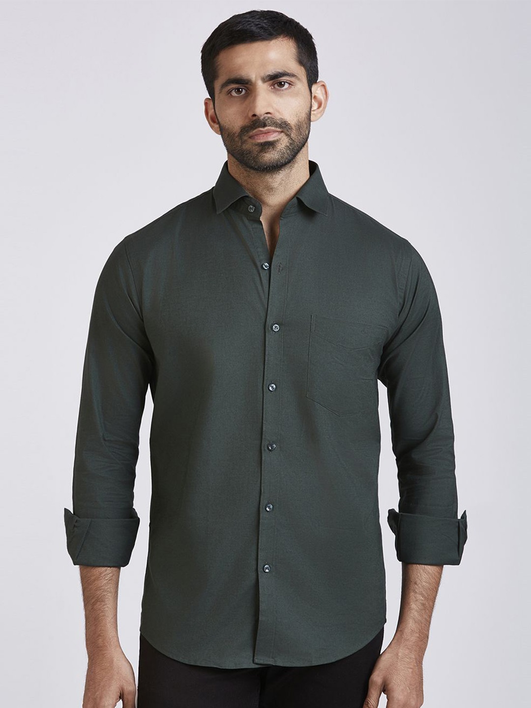 

JOHN WATSON Men Spread Collar Slim Fit Casual Shirt, Green