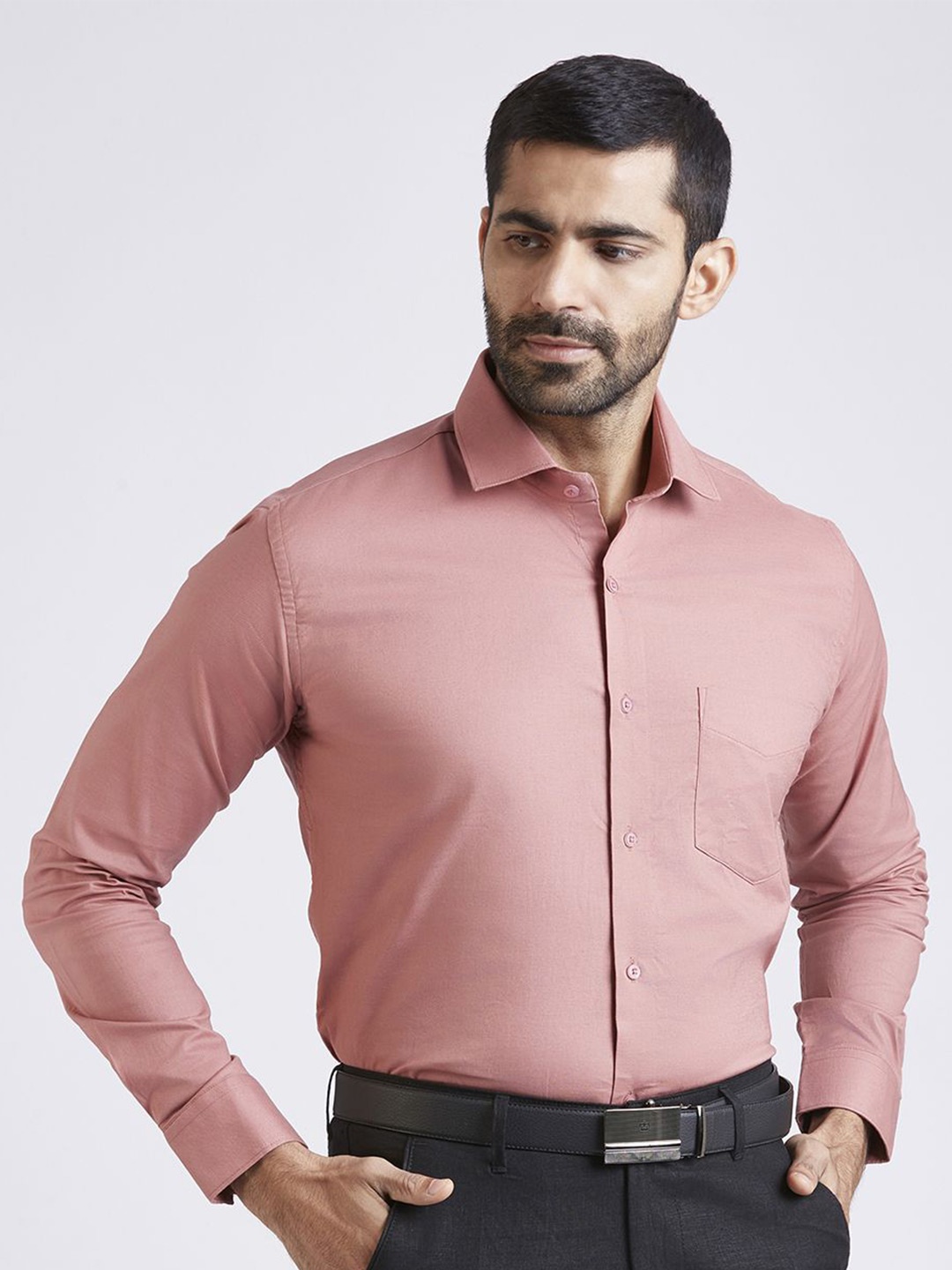 

JOHN WATSON Men Slim Fit Opaque Semi Formal Shirt, Pink
