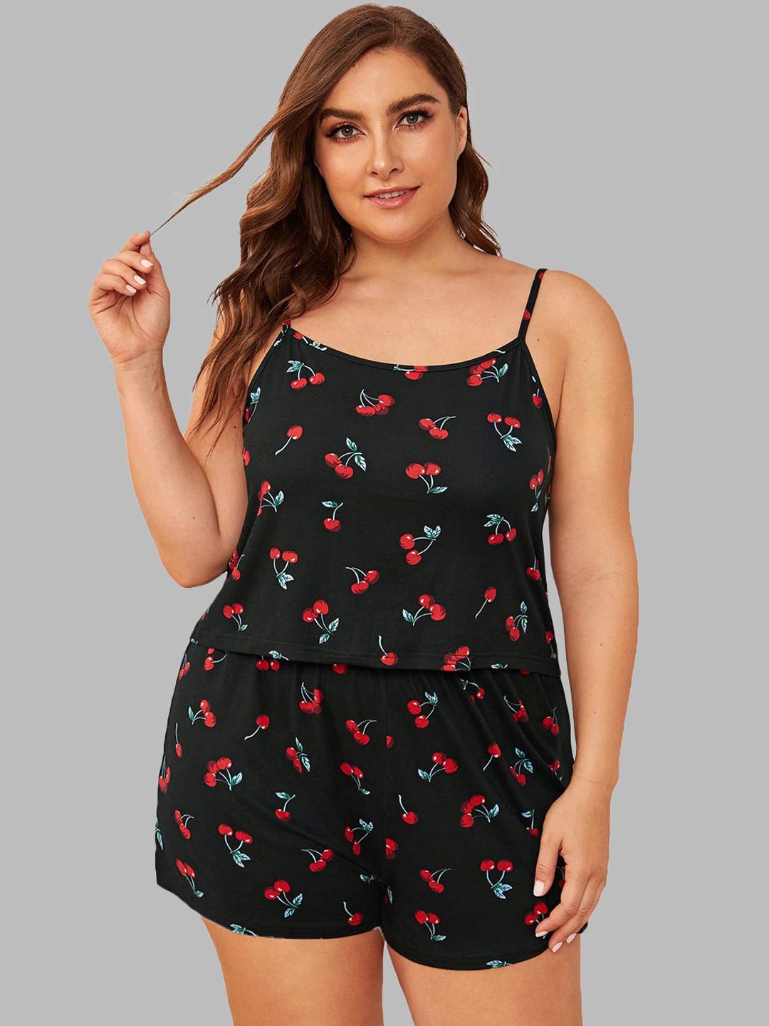 

styledose Women Printed Cami Top and Shorts Night suit, Black
