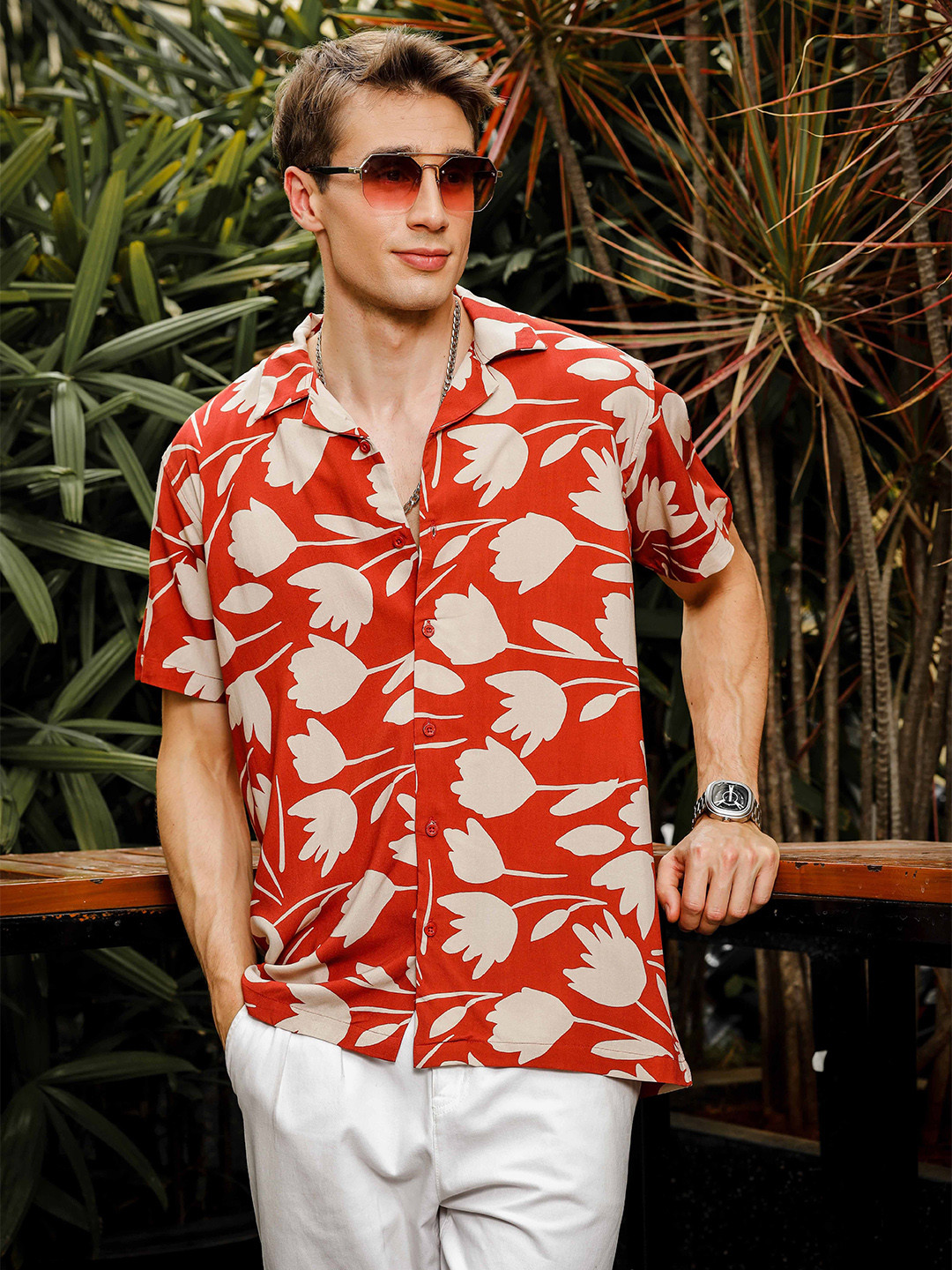 

TOMHIDDLE Men Classic Opaque Printed Casual Shirt, Red