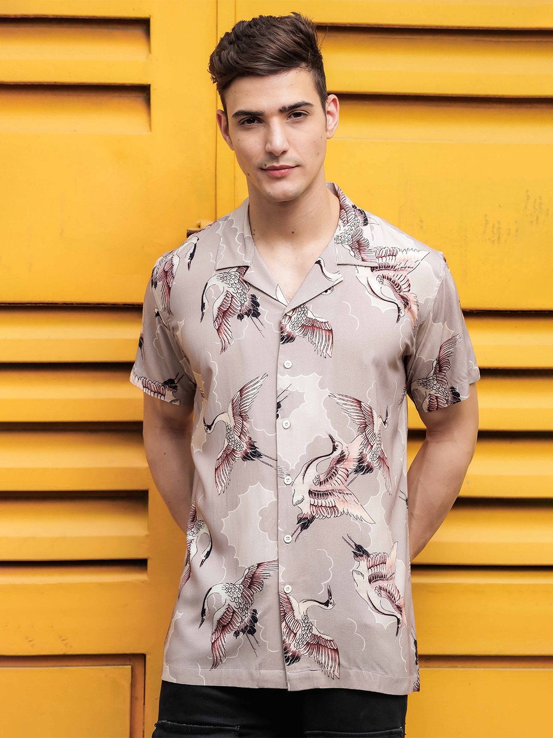 

TOMHIDDLE Men Classic Graphic Printed Cotton Casual Shirt, Grey