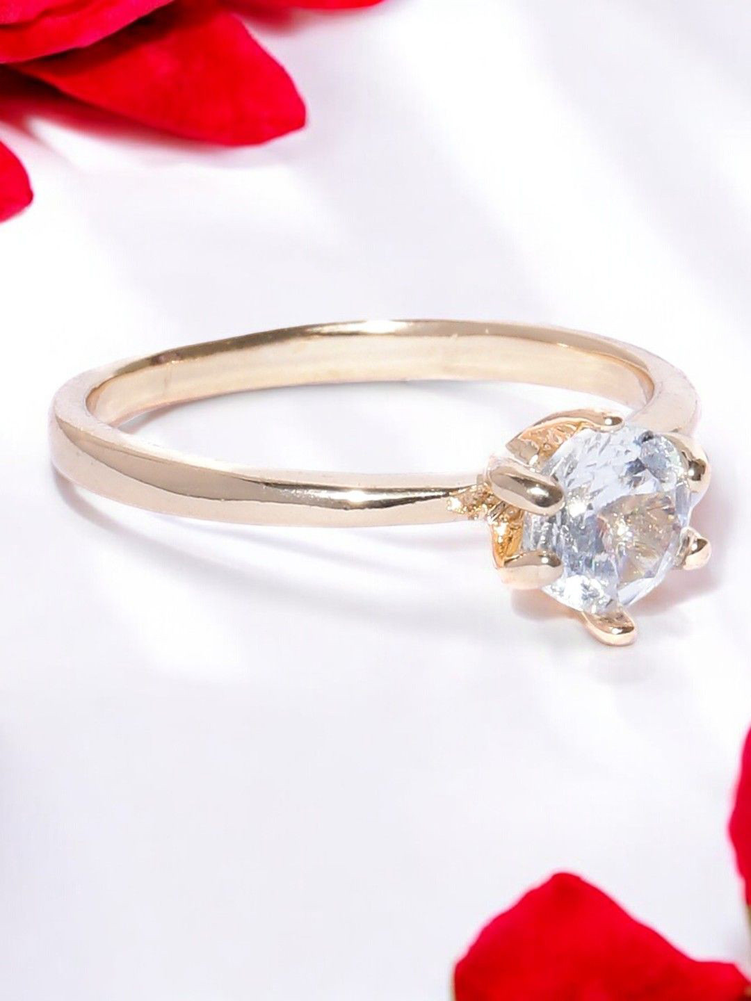 

fabula Cubic Zirconia Studded Solitaire Finger Ring, Gold