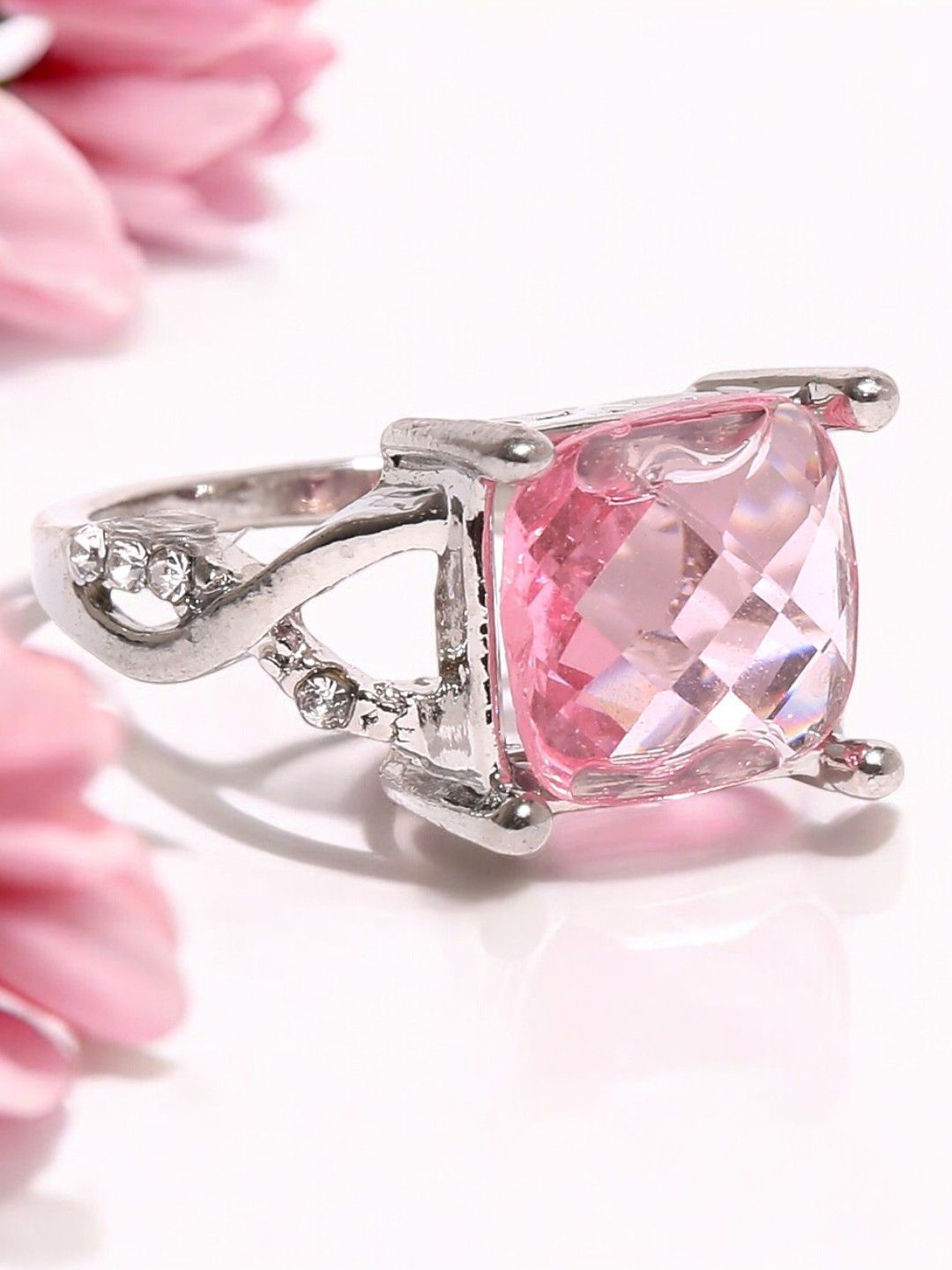 

fabula Crystal Studded Solitaire Finger Ring, Silver