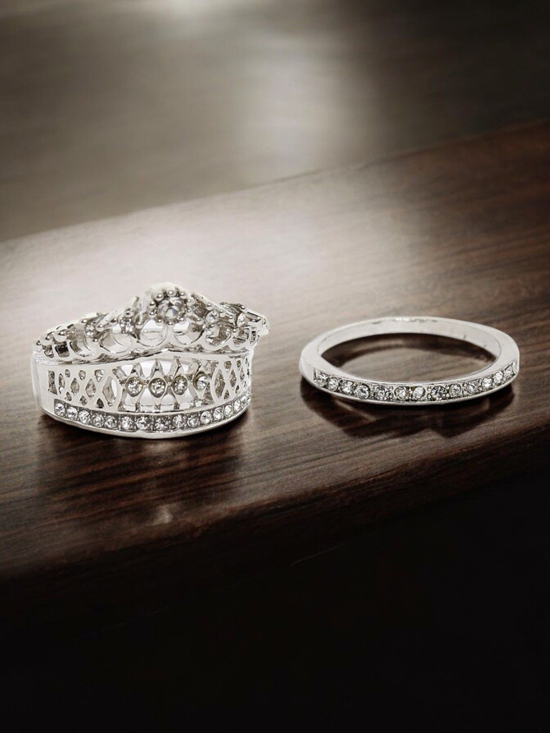 

fabula Set Of 2 Cubic Zirconia Studded Finger Rings, Silver