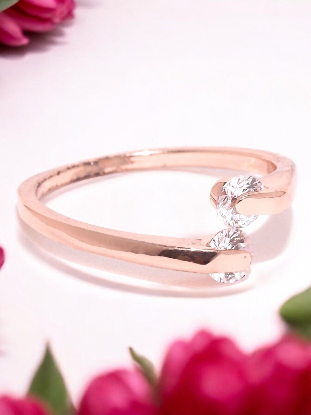 

fabula Cubic Zirconia Studded Finger Rings, Rose gold