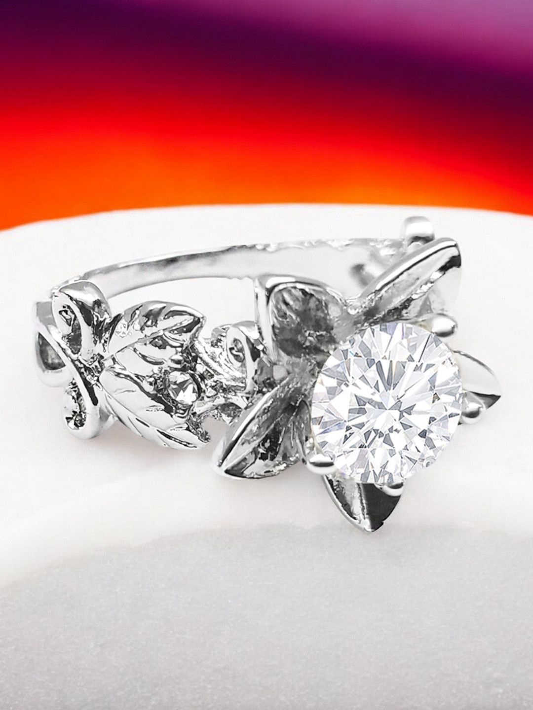 

fabula Cubic Zirconia Studded Finger Ring, Silver