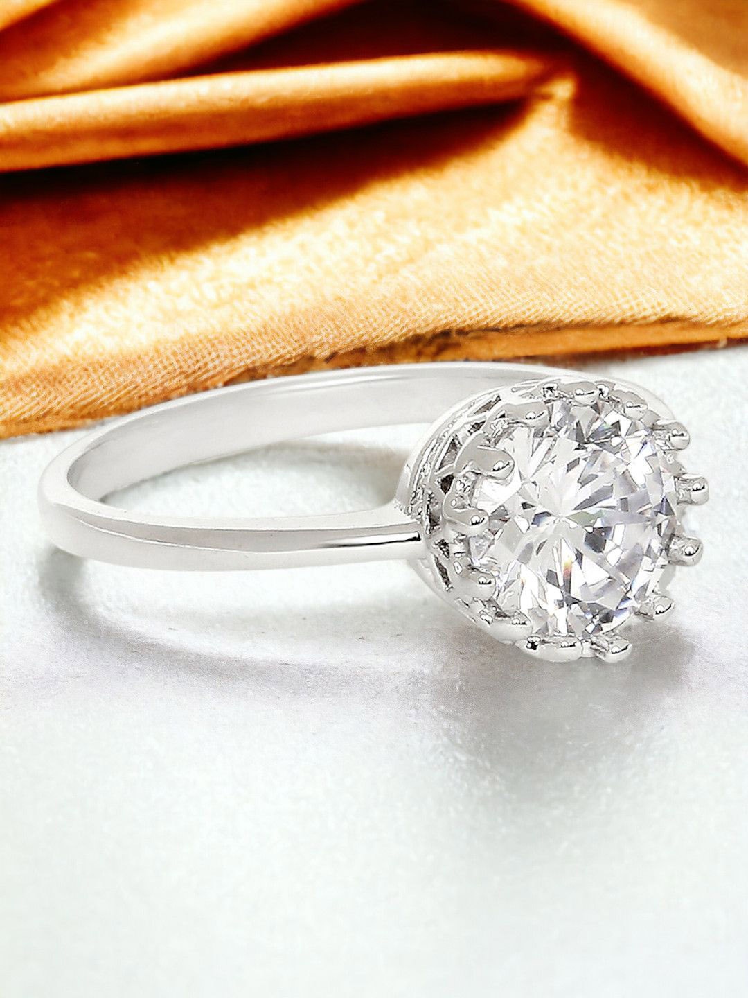 

fabula Cubic Zirconia Studded Solitaire Finger Ring, Silver