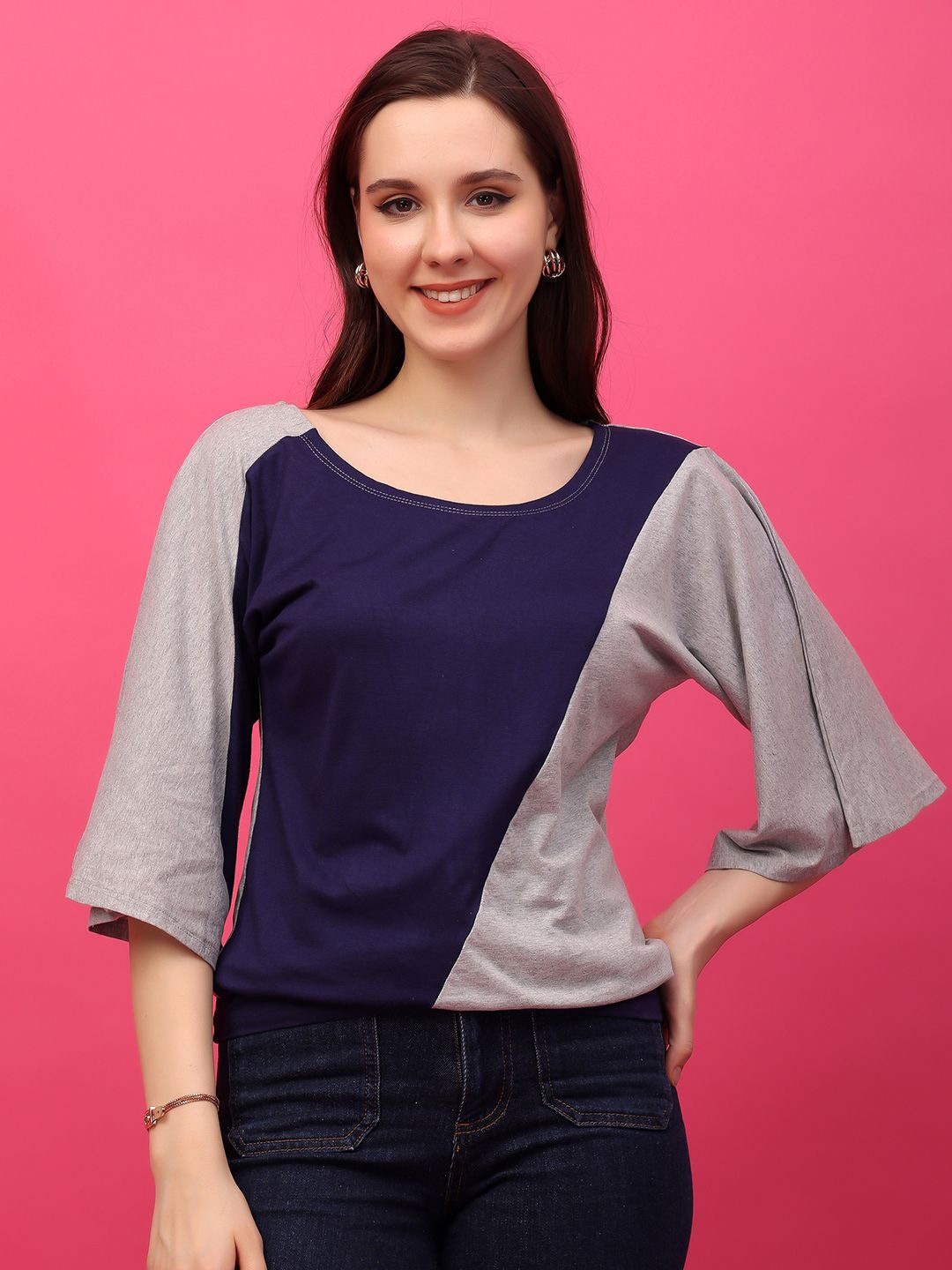 

Cation Women Flared Sleeve Cotton Top, Grey