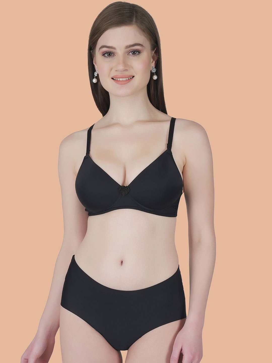 

Tweens Women Heavily Padded Semi Push-Up Bra & Panty Lingerie Set, Black