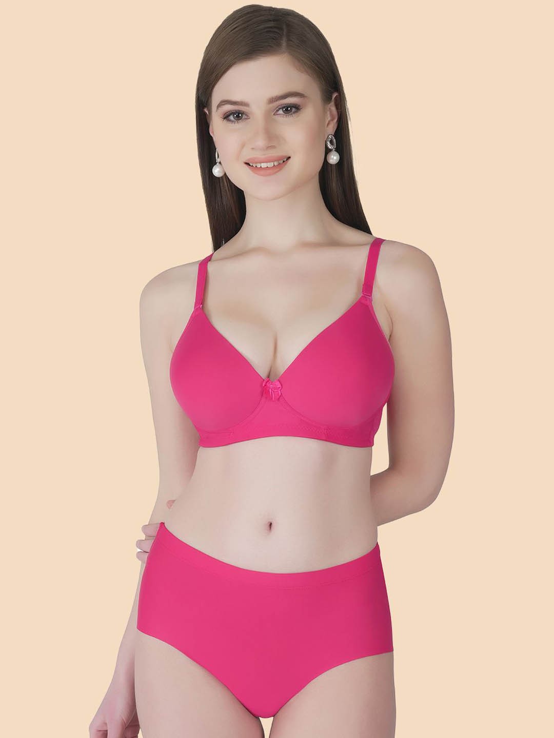 

Tweens Women Heavily Padded Semi Push-Up Bra & Panty Lingerie Set, Pink