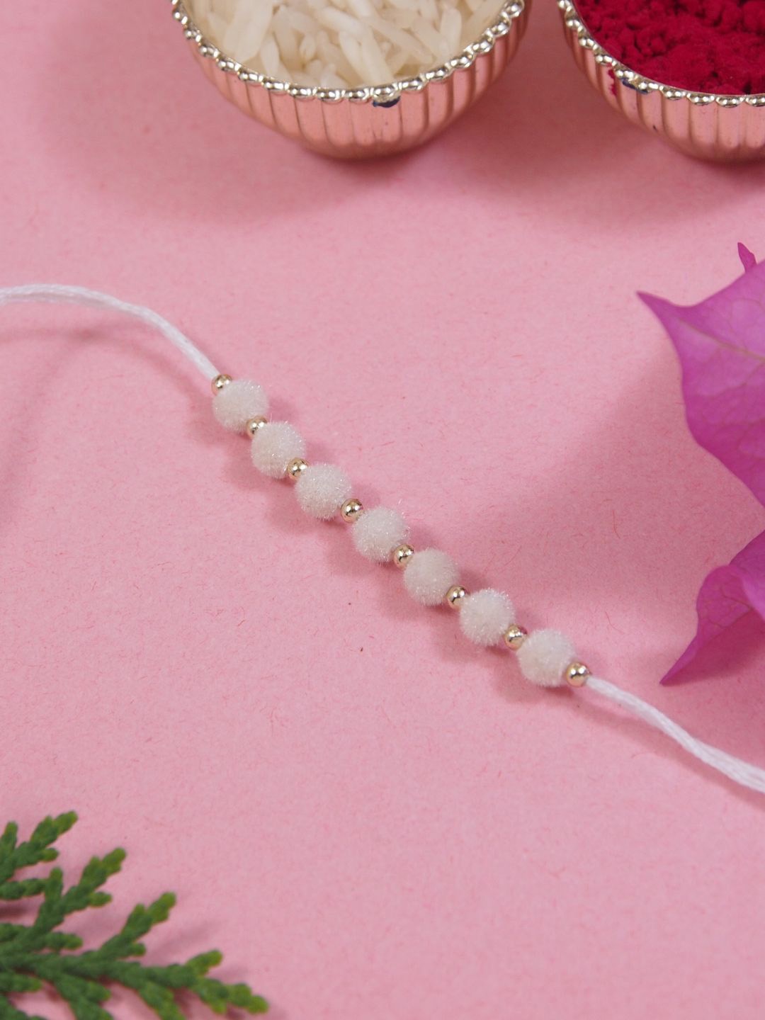 

I Jewels Boys Beaded Thread Rakhi With Roli Chawal & Greeting Card, White