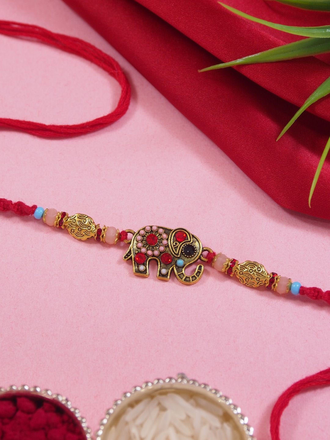 

I Jewels Boys Stones Studded Thread Rakhi With Roli Chawal & Greeting Card, Red
