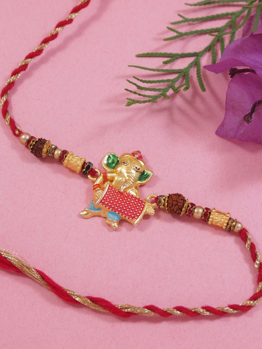 

I Jewels Boys Ganpati Thread Rakhi With Roli Chawal & Greeting Card, Red