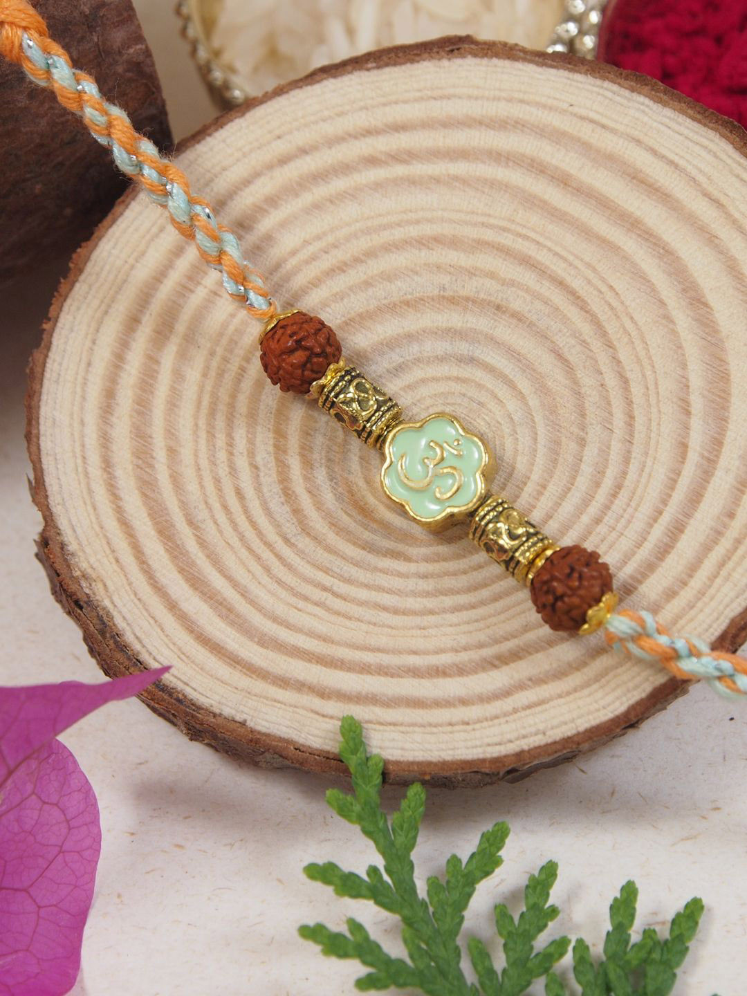 

I Jewels Om Beaded Thread Rakhi, Green