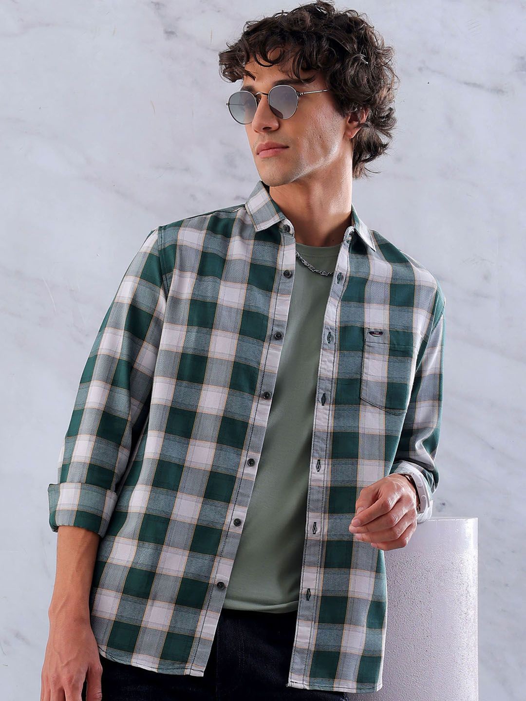 

The Indian Garage Co Men Slim Fit Buffalo Checks Checked Casual Shirt, Green