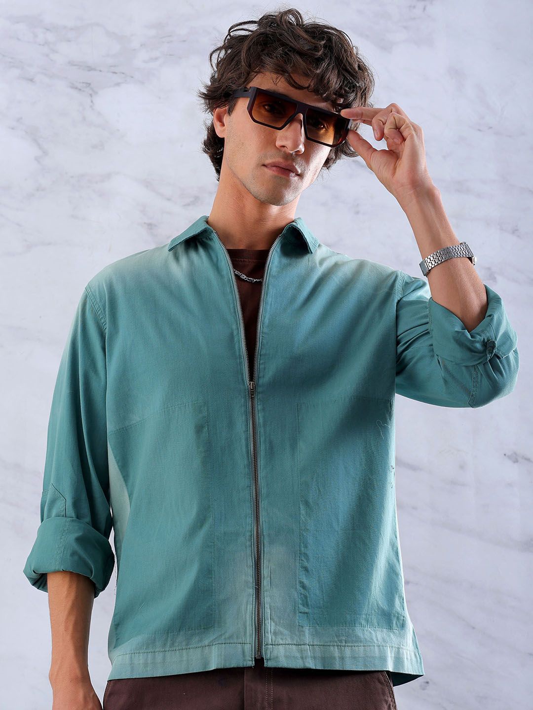 

The Indian Garage Co Men Solid Regular Fit Opaque Cotton Casual Shirt, Green