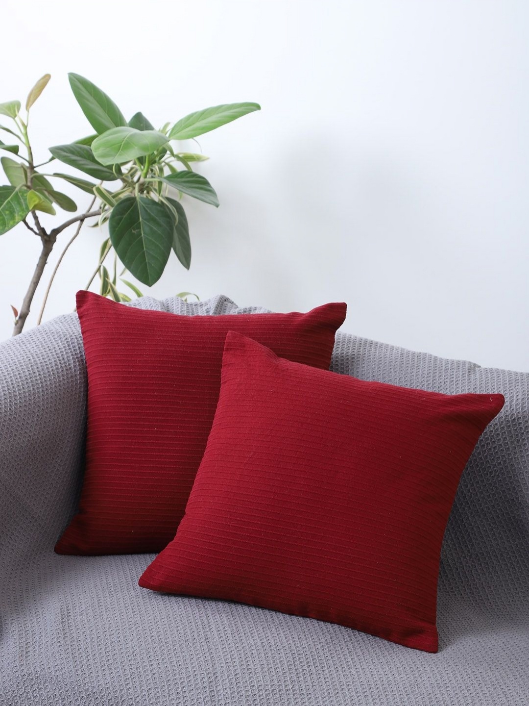 

Jamio Firati Red 2 Pieces Square Striped Cotton Cushion Covers