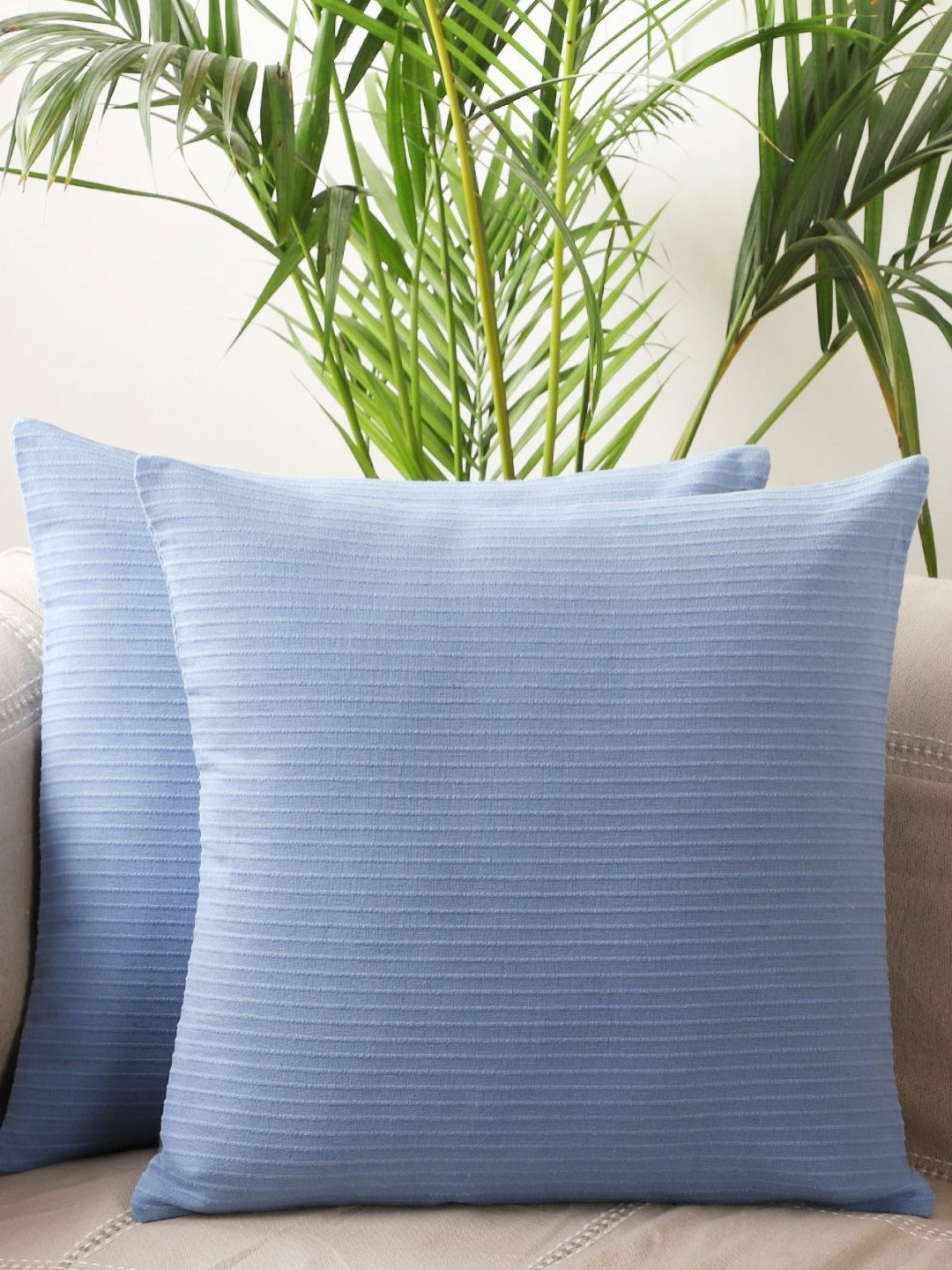 

Jamio Firati Blue 2 Pieces Striped Textured Square Cotton Cushion Covers