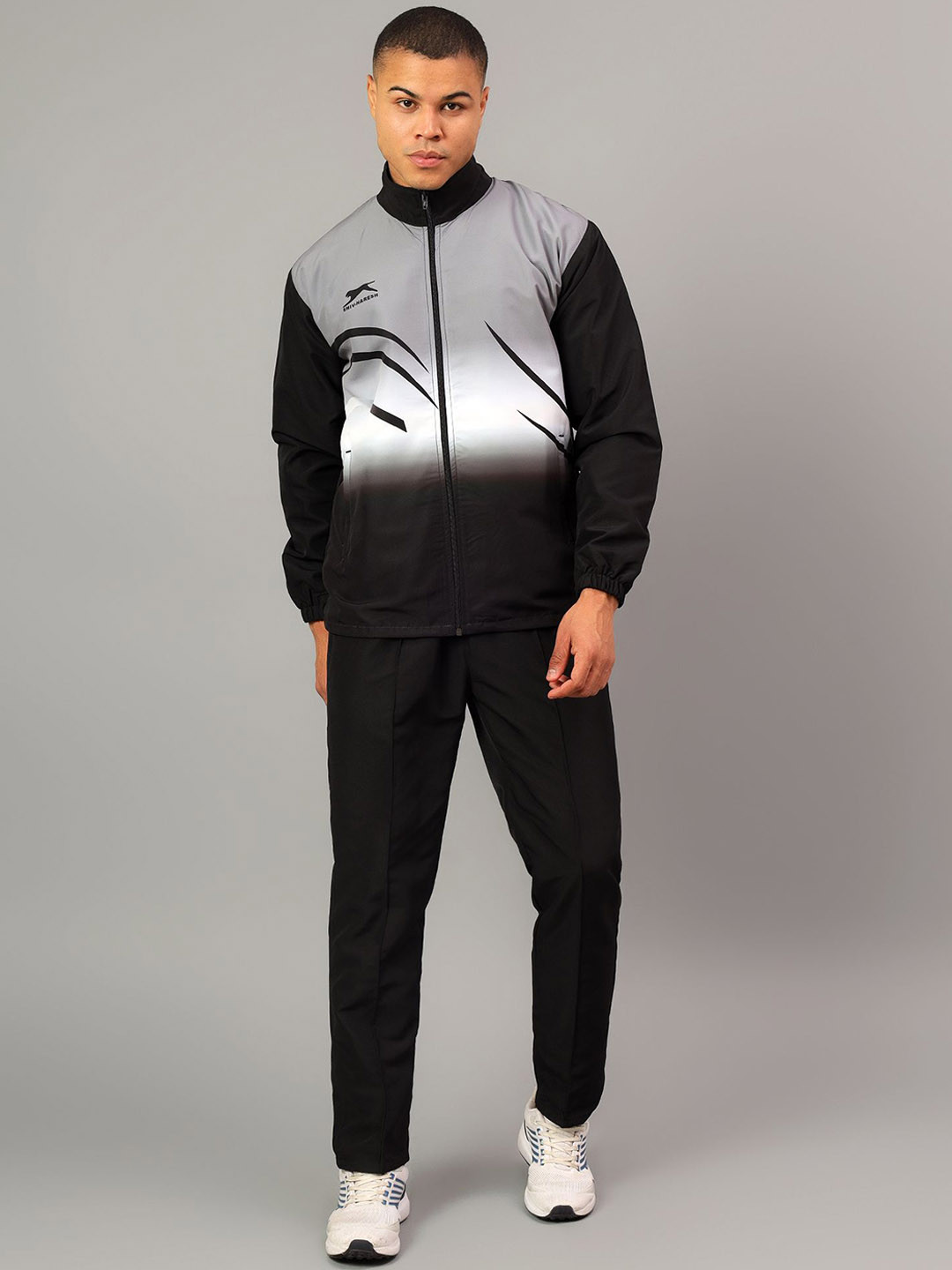 

Shiv Naresh Men Abstract Mock Collar Long Sleeves Polyester Mid-Rise Regualr Tracksuits, Black