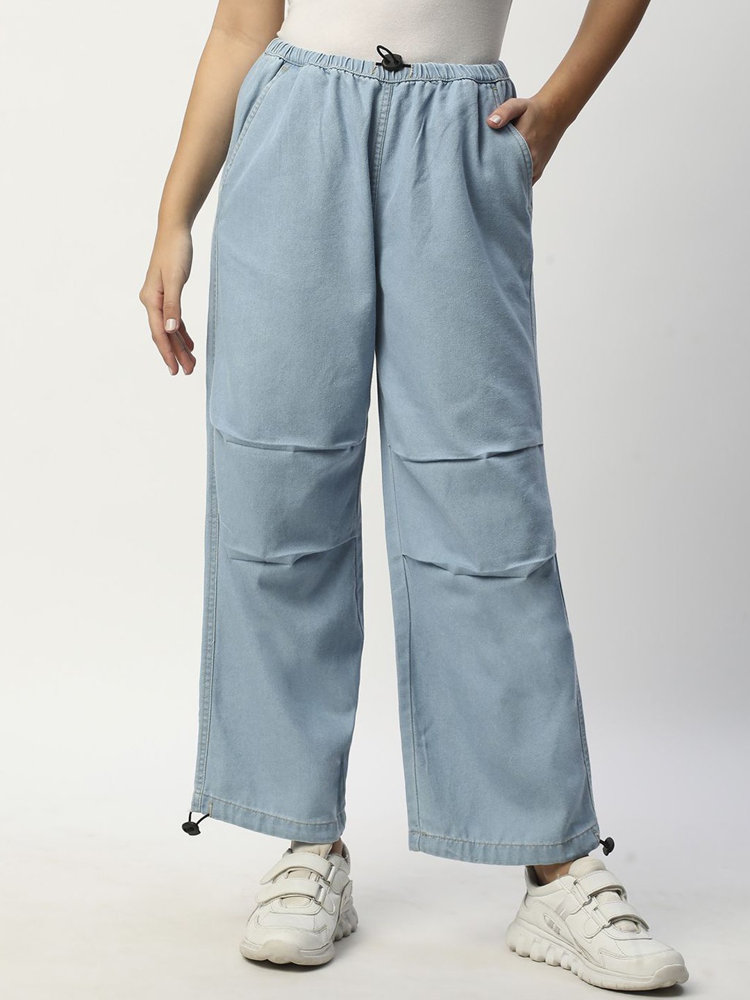 

R&B Women Wide Leg Slash Knee Jeans, Blue