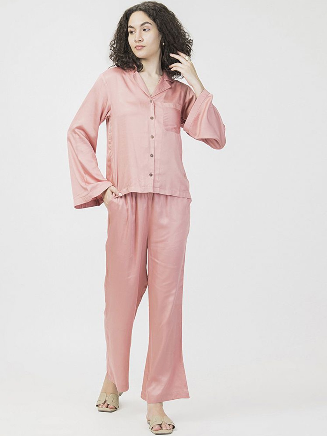 

HOUSE OF S Lapel Collar Long Sleeves Shirt With Trousers, Pink