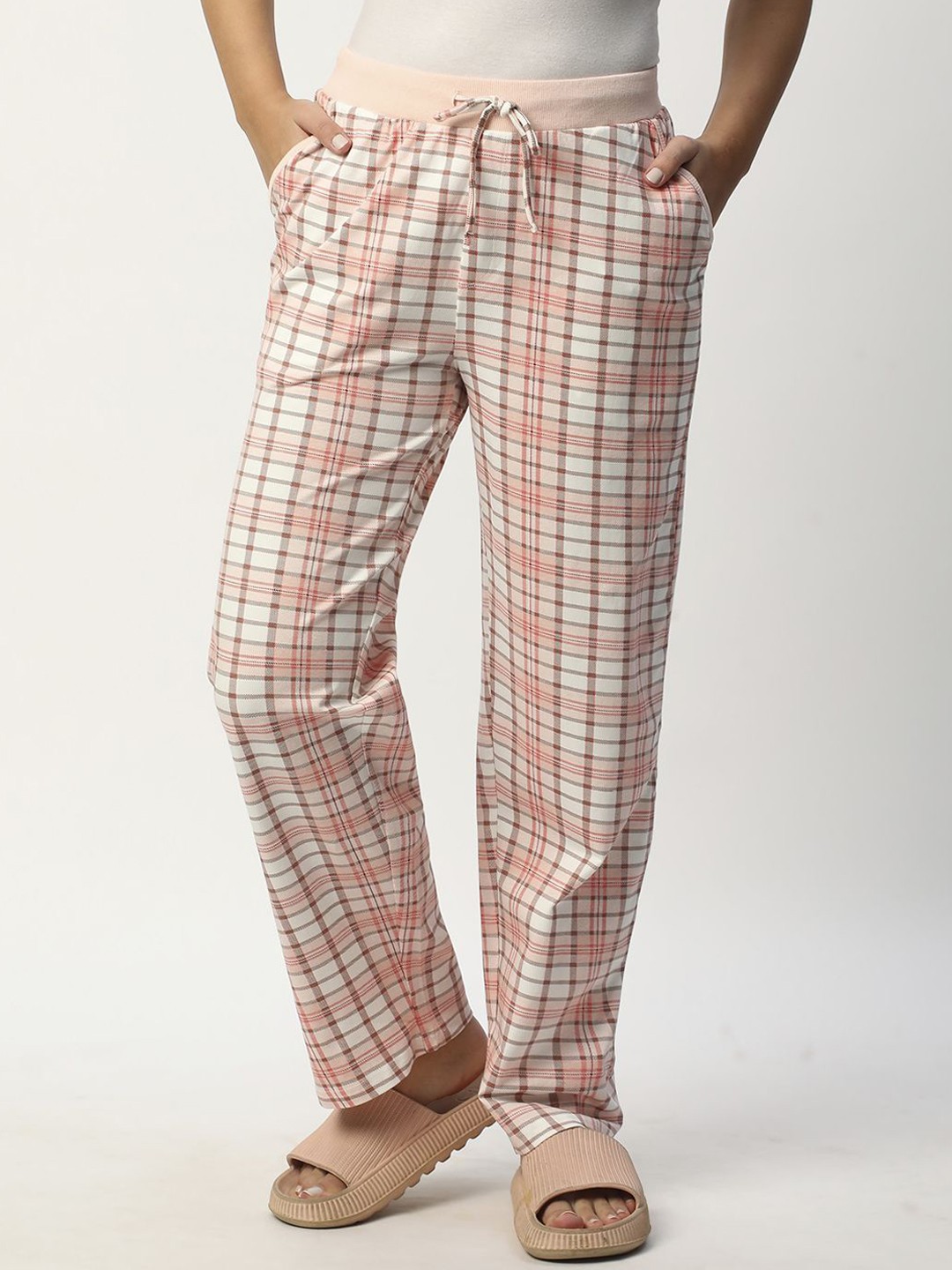 

R&B Women Checked Cotton Lounge Pants, Pink