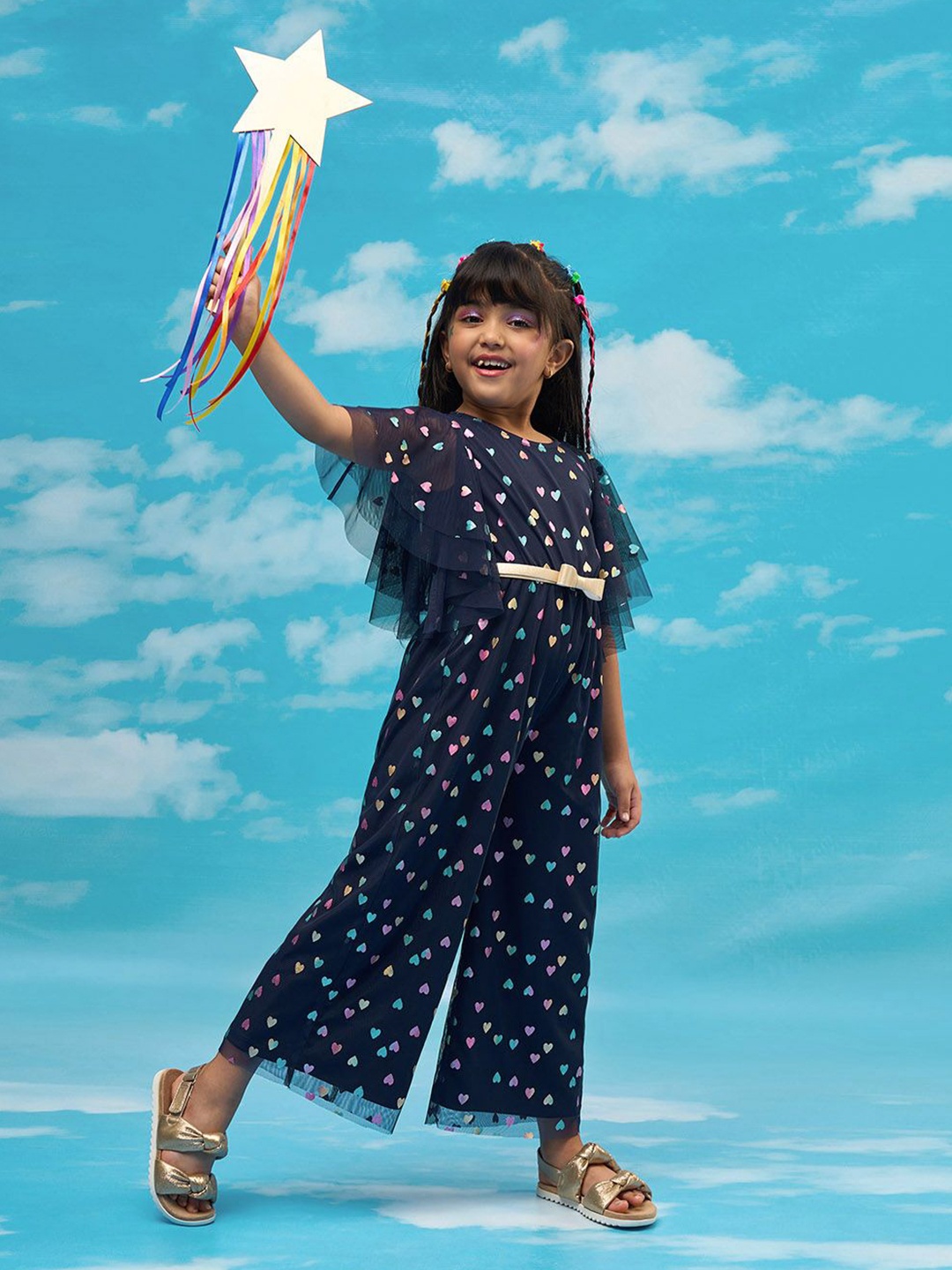 

LIL DRAMA Girls Printed Basic Jumpsuit, Navy blue