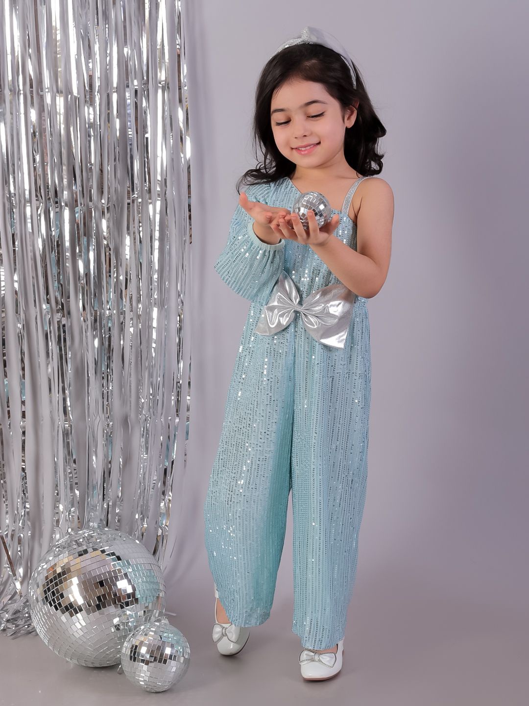 

LIL DRAMA Girls Embroidered Party Jumpsuit, Blue