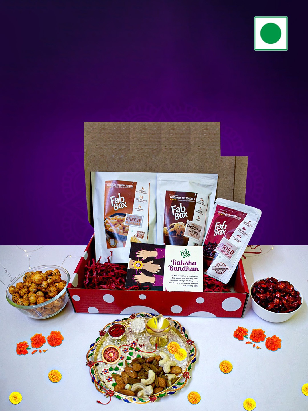 

FabBox 1-Pcs Rakhi & Beloved Bonding Basket With Card & Roli Chawal, Red