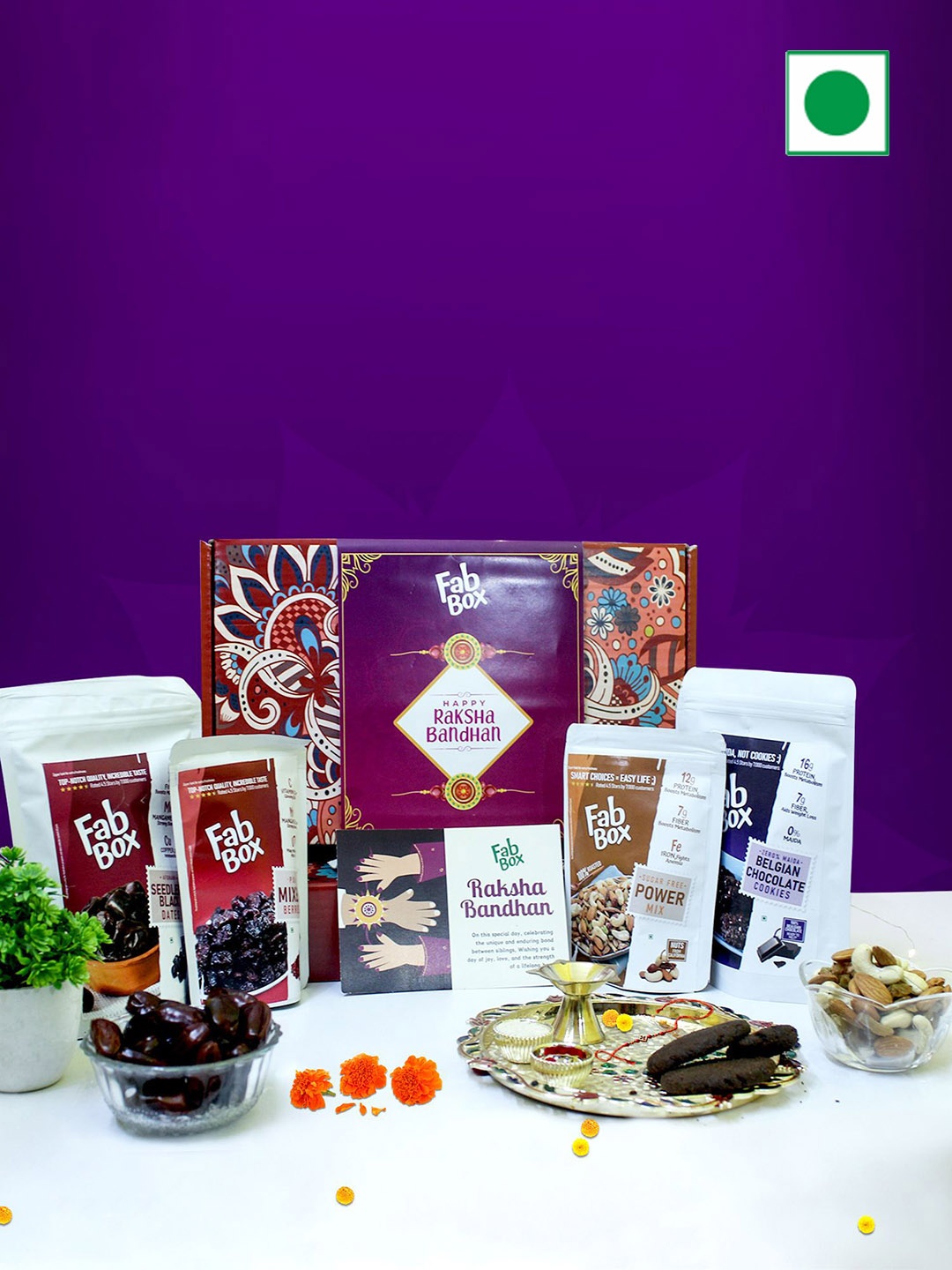 

FabBox 1-Pcs Rakhi & Blissful Rakhi Box With Card & Roli Chawal, Purple