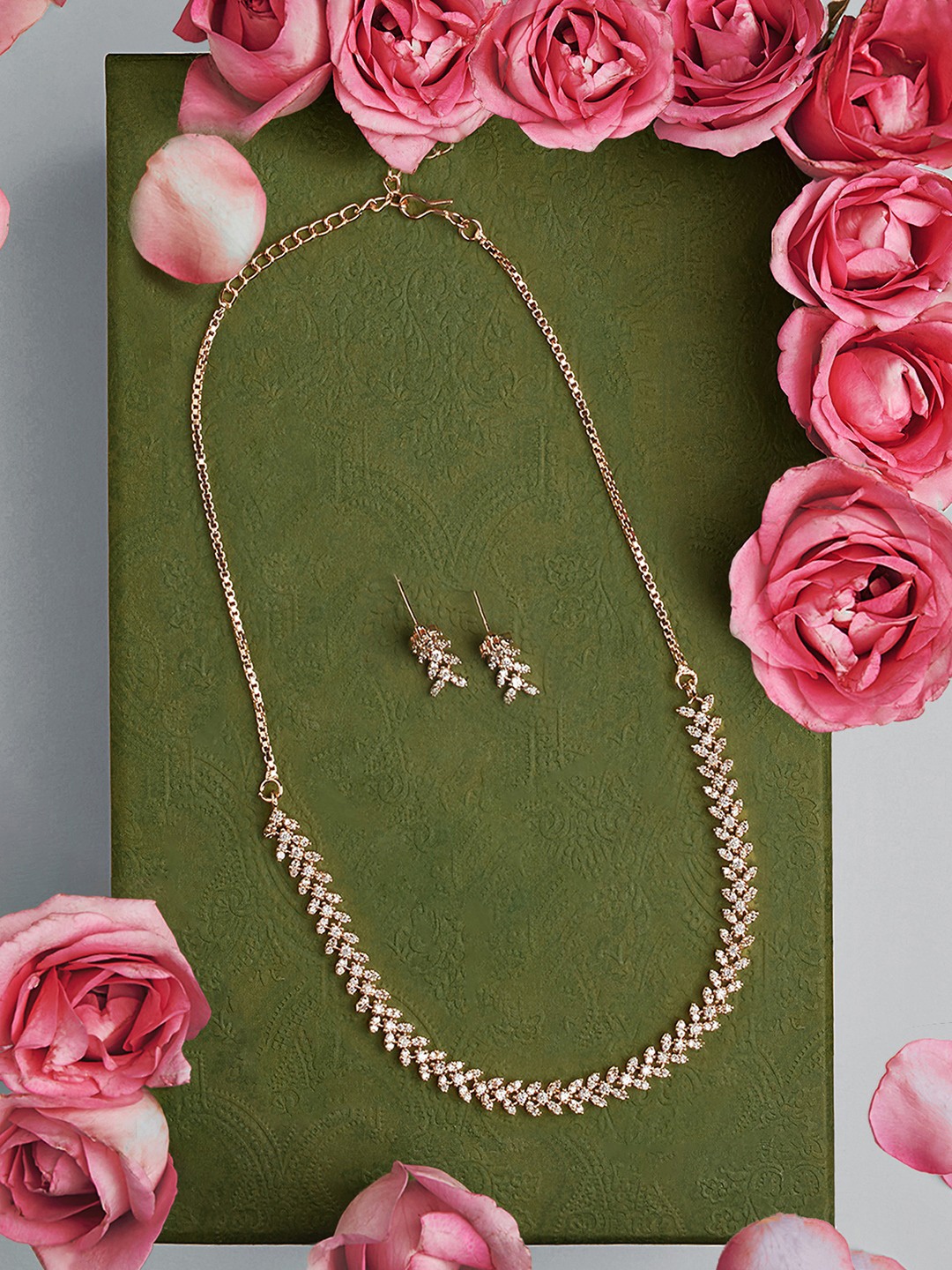 

AMI Rose Gold-Plated Cubic Zirconia Studded Jewellery Set