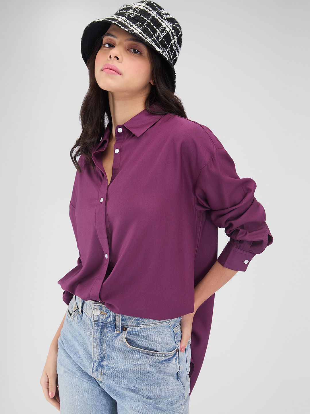 

VASTRADO Women Solid Classic Oversized Casual Shirt, Purple