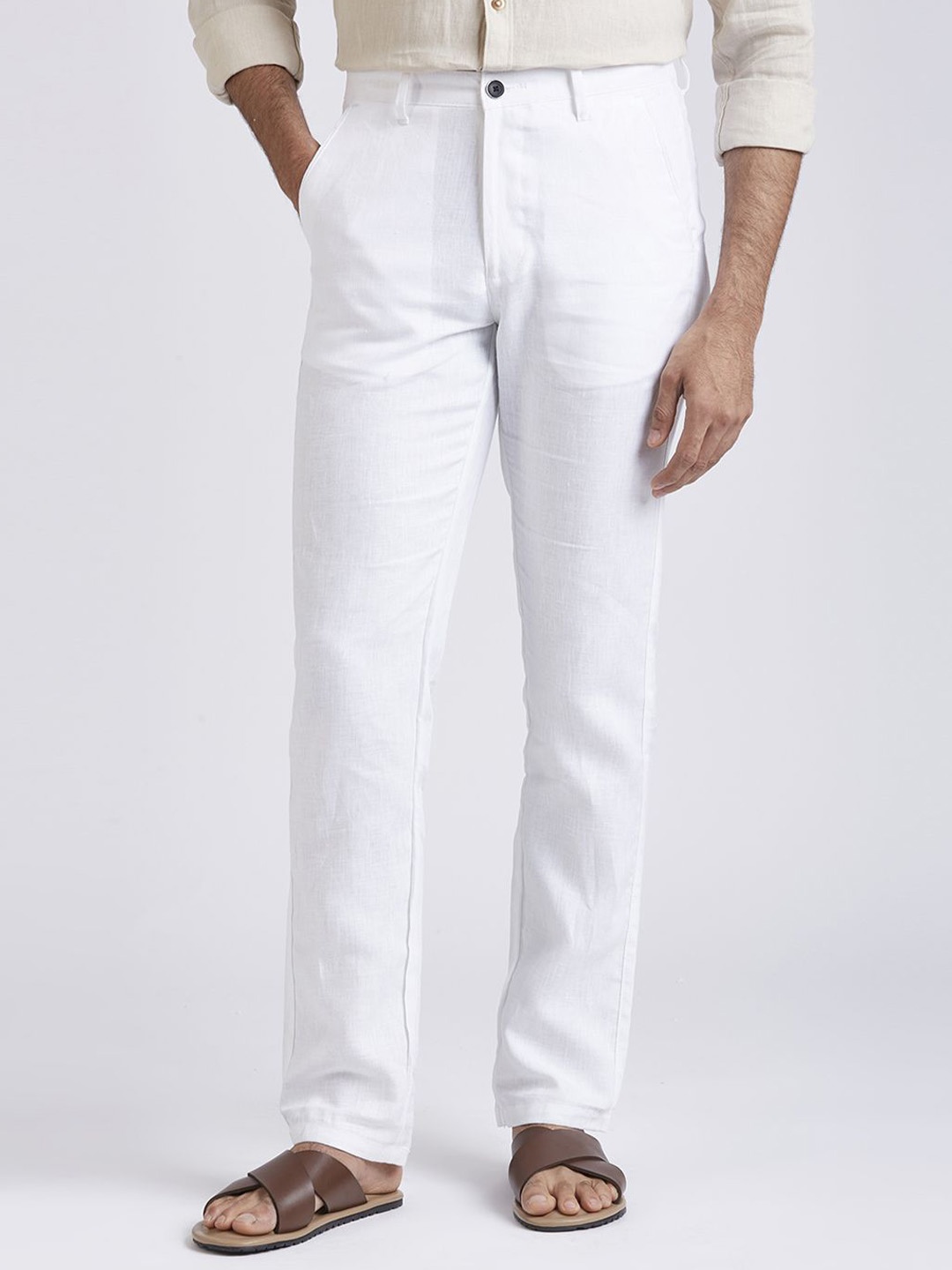 

JOHN WATSON Men Pure Linen Mid-Rise Chinos, White