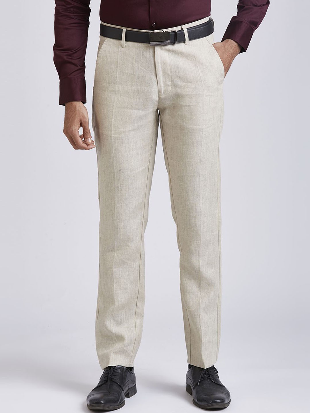 

JOHN WATSON Men Regular Fit Formal Trousers, Khaki